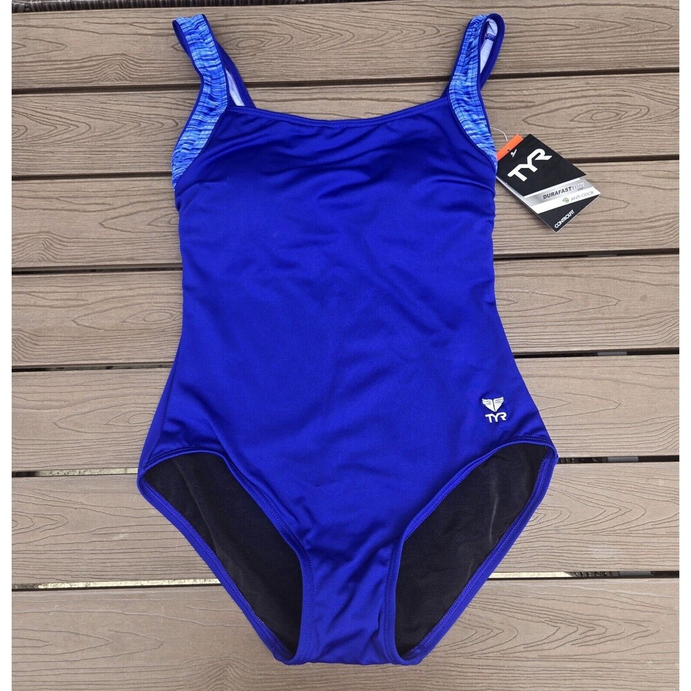TYR Sonoma Solid Square Neck Control Fit Velvet Blue 1 Piece Swimsuit Sz 8 New